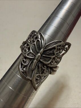 Sterling Silver 925 Intricate Butterfly Filigree Ring size 6.5